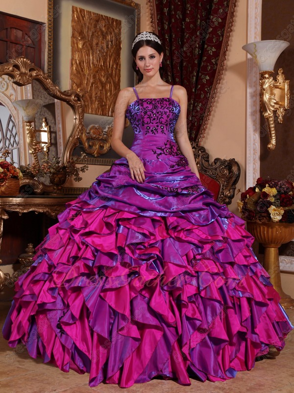 Dichromatic Satin Front Purple Reverse Side Fuchsia/Meganta Different Quinceanera Gown - Click Image to Close