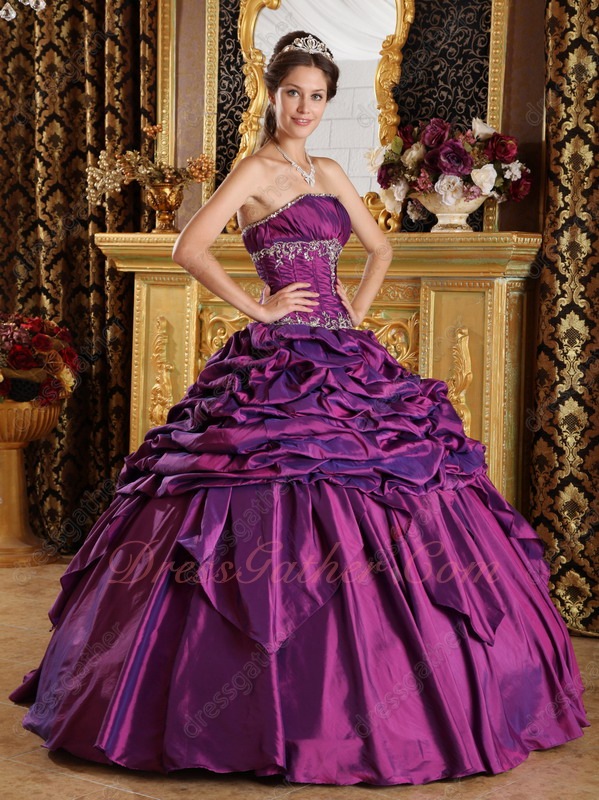 Stylish Corset Back Bright Purple Reflective Taffeta Women Quinceanera Ball Gown - Click Image to Close