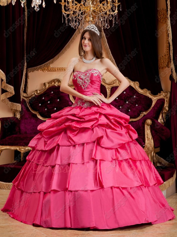 Half Bubble Half Layers Hot Pink Taffeta Puffy Quinceanera Ball Gown Pretty - Click Image to Close