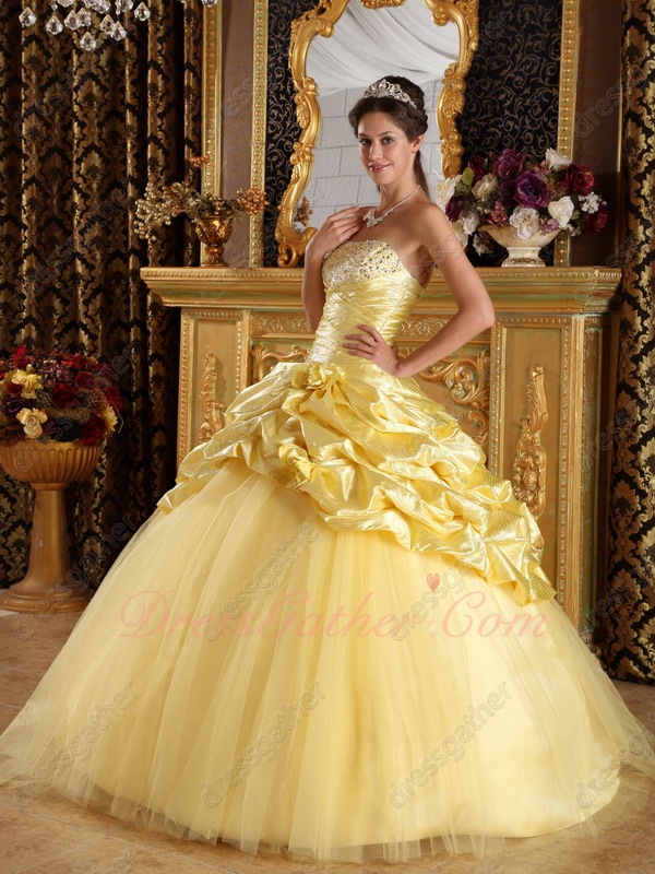 Printing Stripes Fabric Daffodil Half Bubble Half Mesh Quinceanera Ball Gown Amiable - Click Image to Close