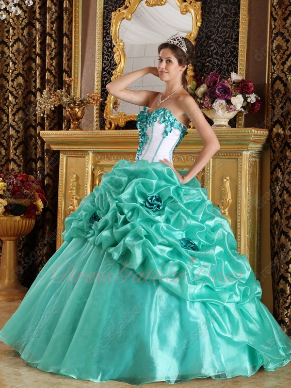 White Top Corset Apple Green/Jade Bubble Organza Quinceanera Ball Gown Cheap - Click Image to Close
