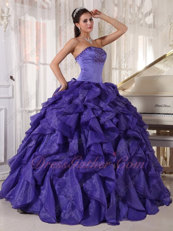 Heliotrope Blue Purple Cerried Organza Ruffles Eligible Lady Evening Ball Gown - Click Image to Close