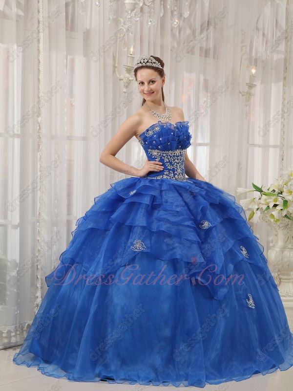 Falbala Neckline Royal Blue Cascade Overlay Quinceanera Ball Dresses Texas - Click Image to Close