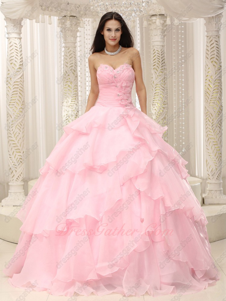 Crossed Overlapping/Overlay Baby Pink Layers Girl Cute Quince Court Gown Like Cake - Click Image to Close
