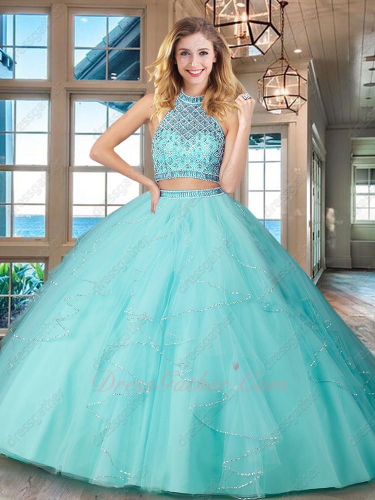 Ice Blue Two Pieces Show Belly Button Little Train Quinceanera Dress Boutique - Click Image to Close