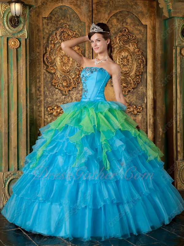 Azure Blue With Spring Green Layers Cake Ball Gown For Girl Quinceanera 15th - Click Image to Close