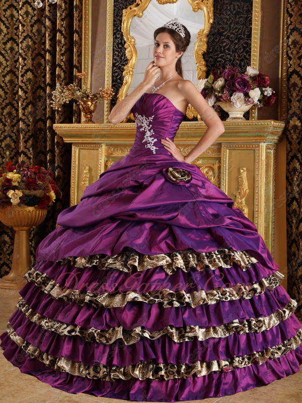 Bright Mauve Purple/Leopard Layers Half Bubble Cover Quinceanera Cakes Dress - Click Image to Close