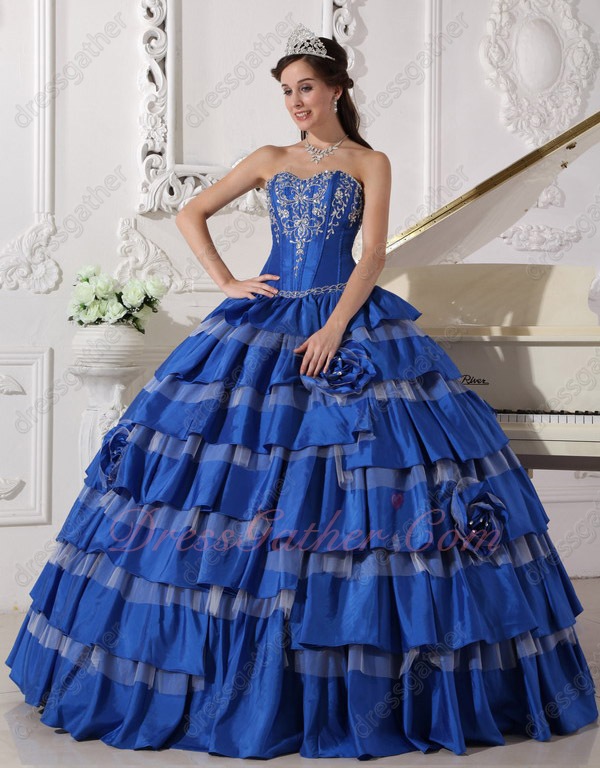 Contrast Stripes Cake Royal Blue/Off White Layers Design Ball Gown For Military - Click Image to Close