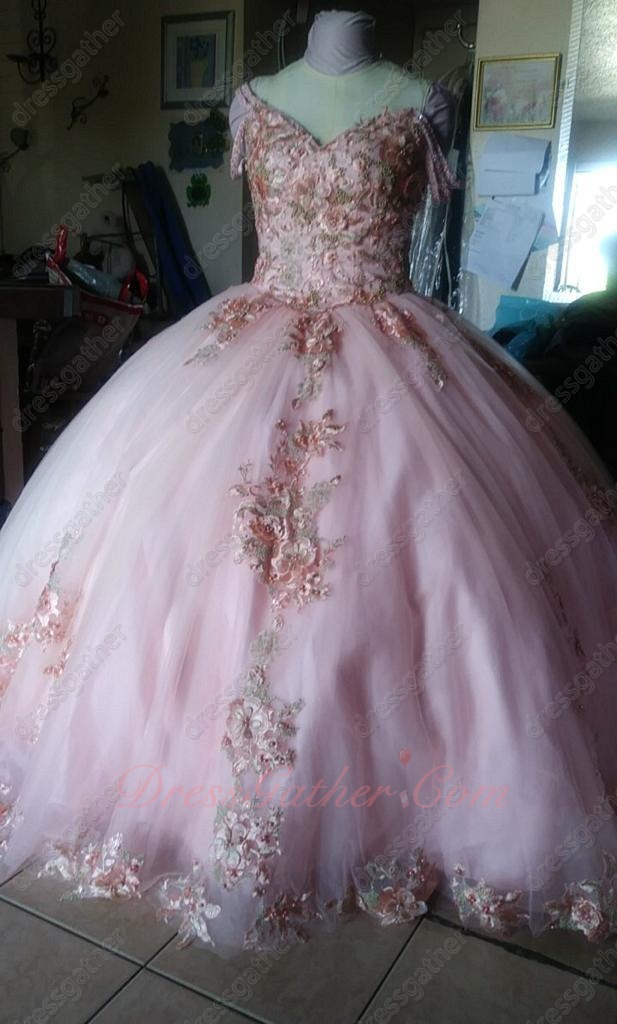 Sample Products Exhibition Luxurious 3D Flowers Blush 2023 Quinceanera Ball Gown Pretty - Click Image to Close