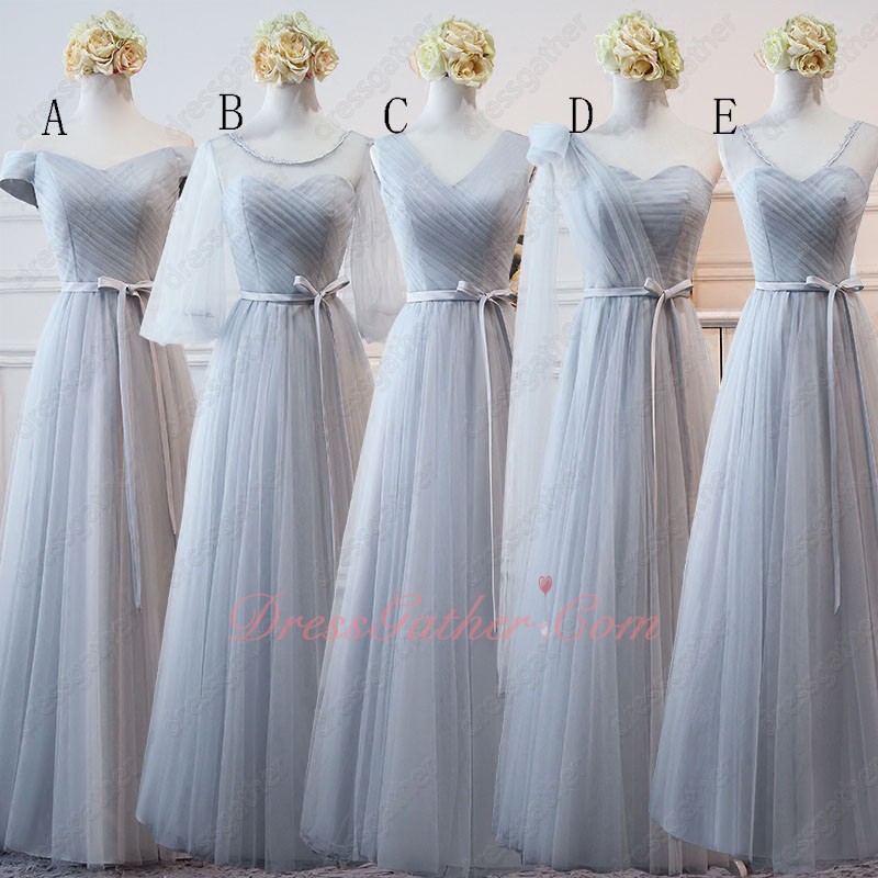 Series Different Neckline Silver Bridesmaid A-line Sash Dress - Click Image to Close