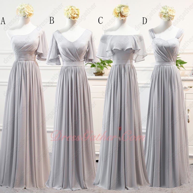 Silver Bridesmaids Wear Long Chiffon Skirt Series Different Each Other - Click Image to Close