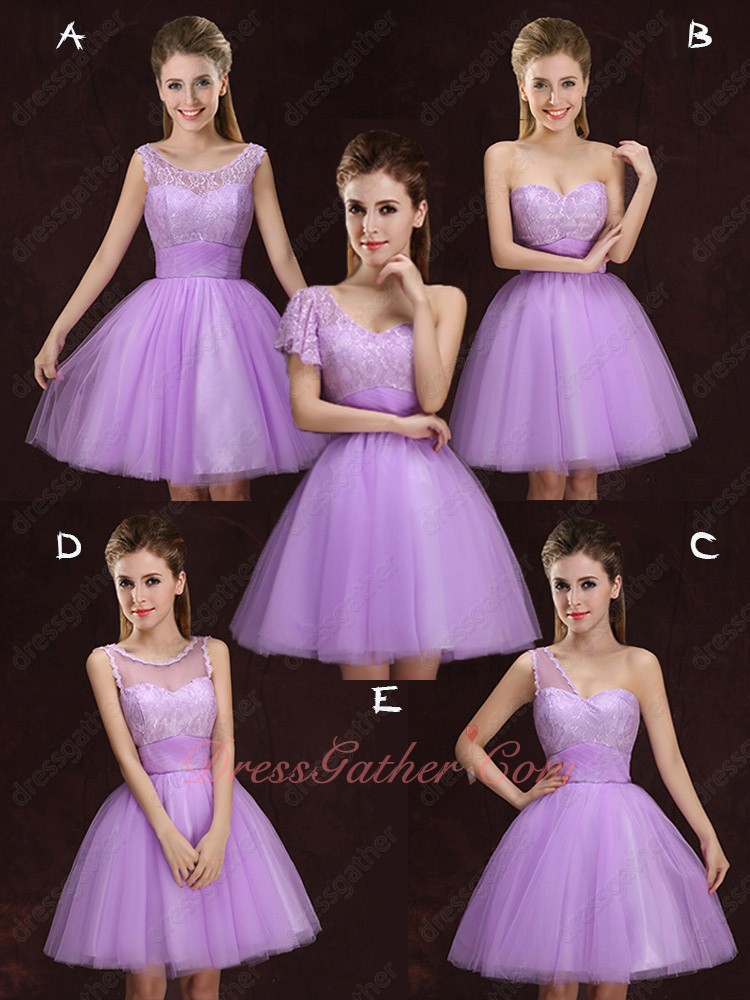 Series Design Lilac Lace Short Dama Dress Different From Each Other - Click Image to Close