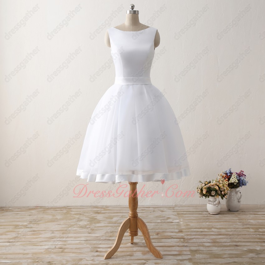 Bateau Knee Length White Skirt With Overlapping Bordure For Graduation College - Click Image to Close