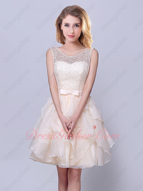 Champagne Elegant Scoop Knee Ruffles Length Dama Dress Homecoming Dress - Click Image to Close