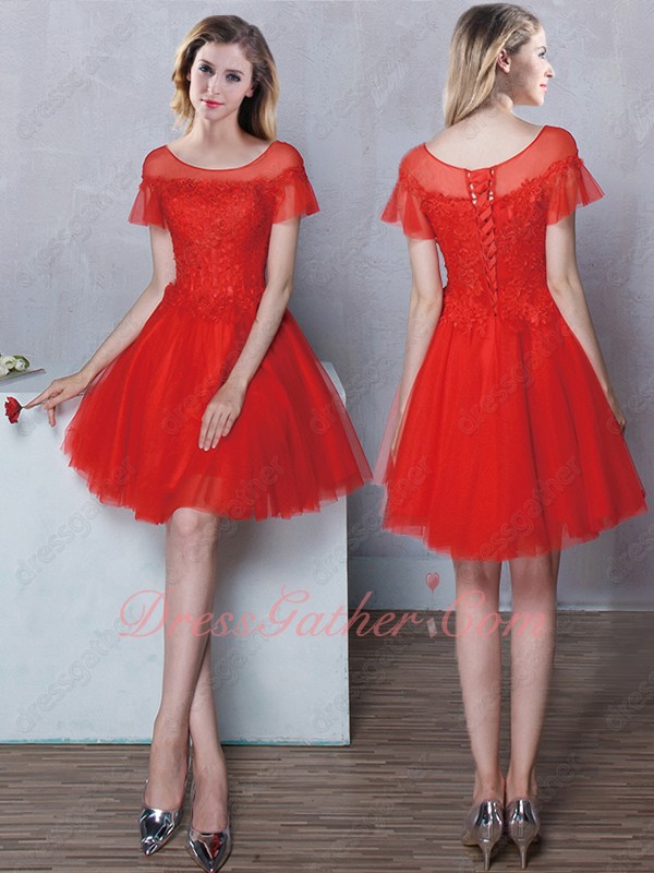 Best Seller Tulle Scoop Neck Red Dama Dresses Flouncing - Click Image to Close