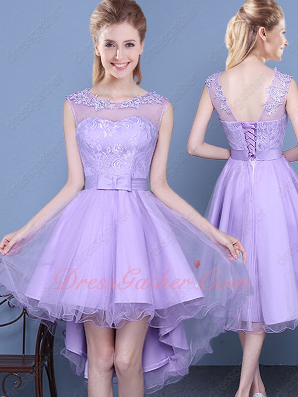 Elegant Lilac Dancing Party High Low Edge Curl Tulle Skirt - Click Image to Close