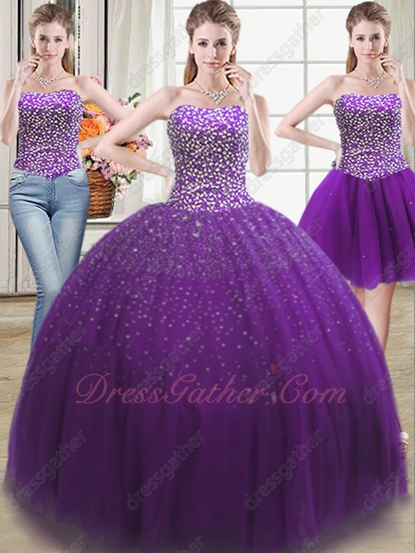 Bright Purple Fashion Color Three Pieces Detachable Quinceanera Ball Gown - Click Image to Close