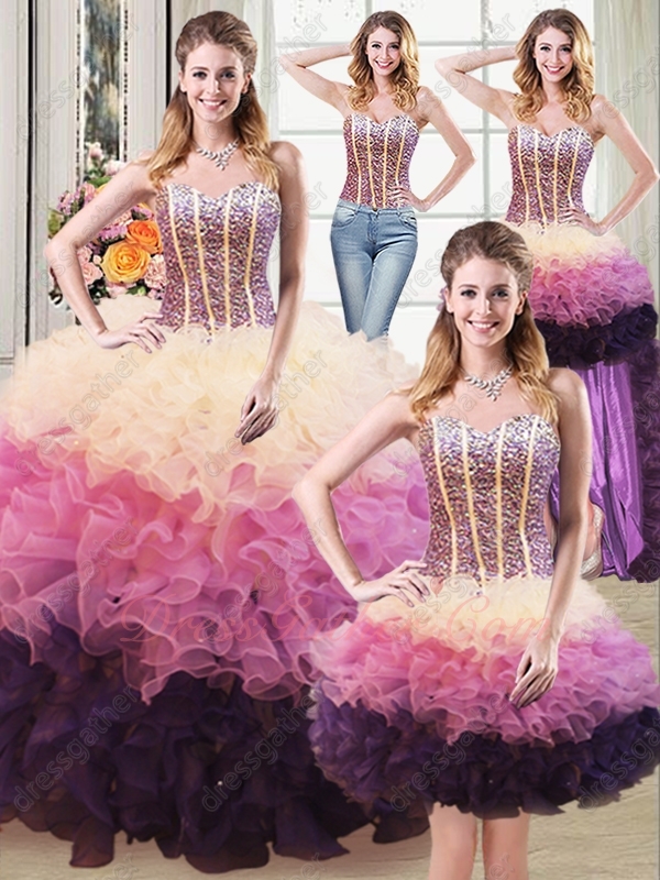 DIY Dress 3 Colors Layers Quinceanera Gown Four Pieces Detachable Different Kinds Wear - Click Image to Close
