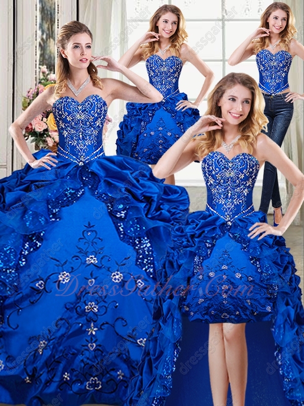 Embroidery Four Pieces Detachable Royal Blue Girl Quinceanera Ball Gown Promotion - Click Image to Close
