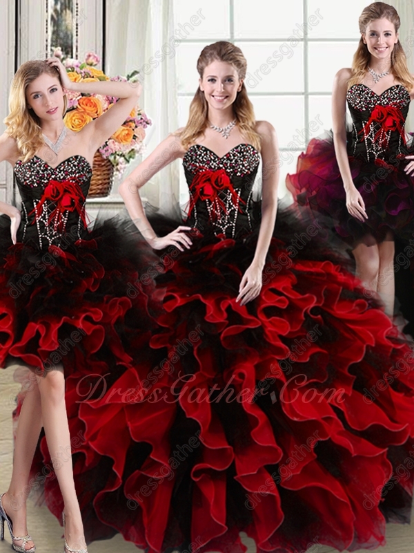 Bodice/Short/High Low/Ball Gown Four Parts Detachable Red Black Quinceanera Dress - Click Image to Close