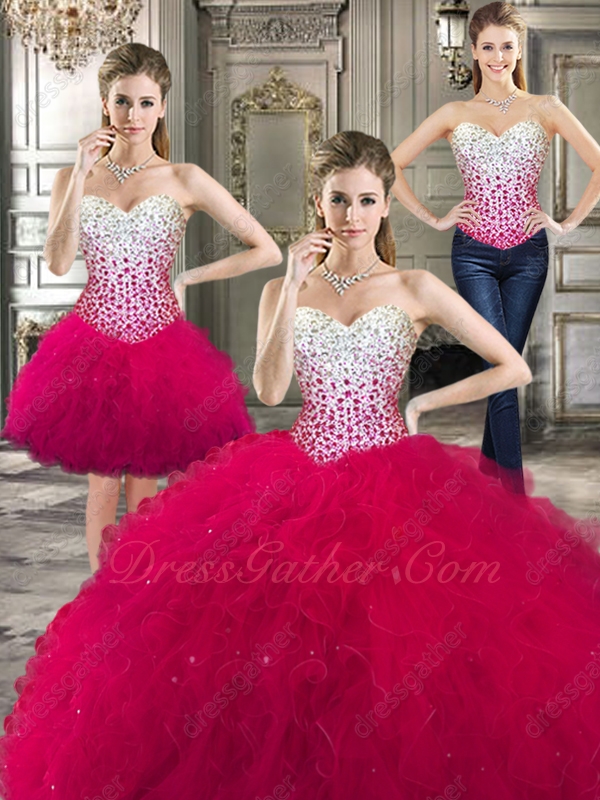 White Basque Fuchsia Tulle Skirt Detachable With Short Skirt Quinceanera Gown Halloween - Click Image to Close