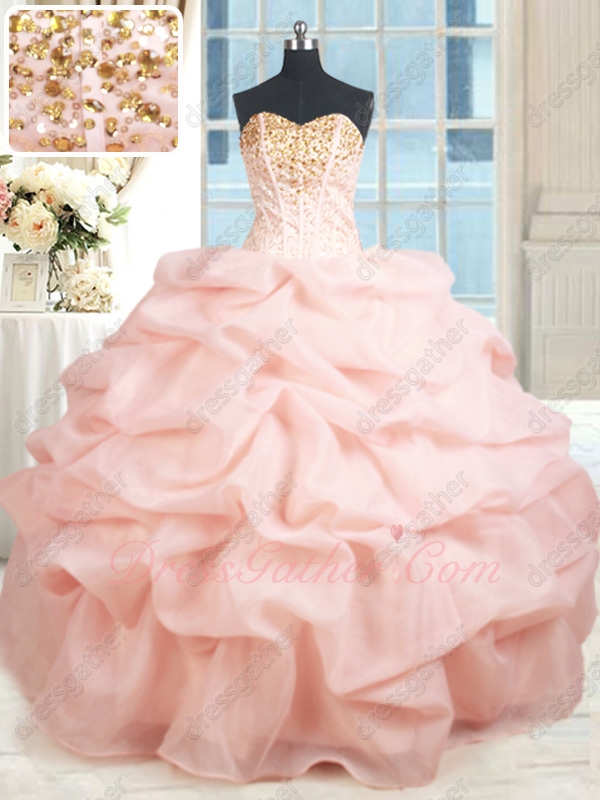 Floor Length Blush Bubble Sweet 16 Ball Gown Detachable Two Pieces Top and Bottom - Click Image to Close