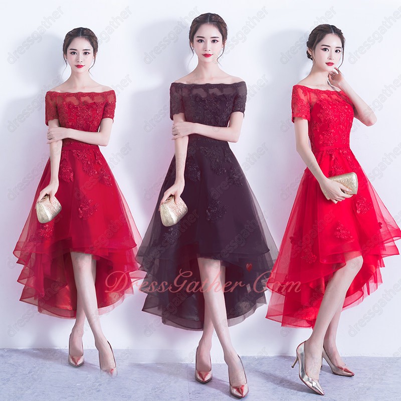 Off Shoulder Appliques Horsehair High Low Gathering Party Dance Dresses Lady Grace - Click Image to Close