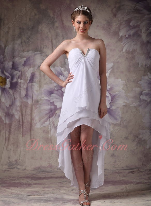 Terse V-Shaped Strapless Empire High-low White Chiffon Layers Compere Prom Dress - Click Image to Close