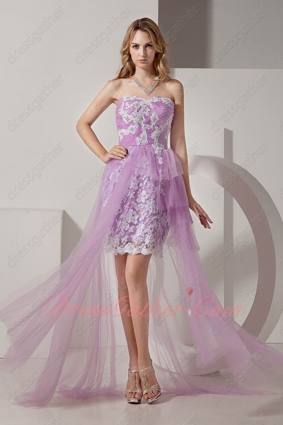 Youthful Sweetheart Lilac Tulle Waist Train Prom Dress Package Hips Short Inside - Click Image to Close