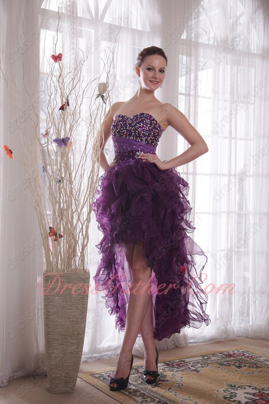 Beautiful Beaded Purple High-low Design Ruffle Carnival Party Dress Online - Click Image to Close