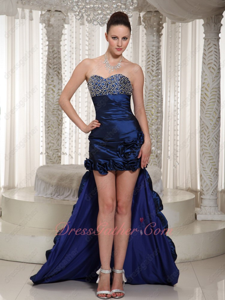 Sedate Navy Blue High-low Taffeta Military Prom Dress For Lady Over 30 - Click Image to Close