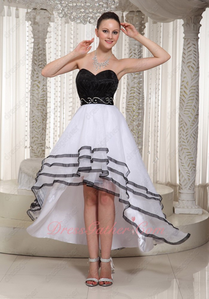 White Princess High-low Annual Dinner Prom Dress With Black Crooked Hemline - Click Image to Close