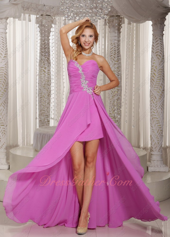Sweetheart Deep Lilac Chiffon High-low Cocktail Gathering Dress Show Both Legs - Click Image to Close