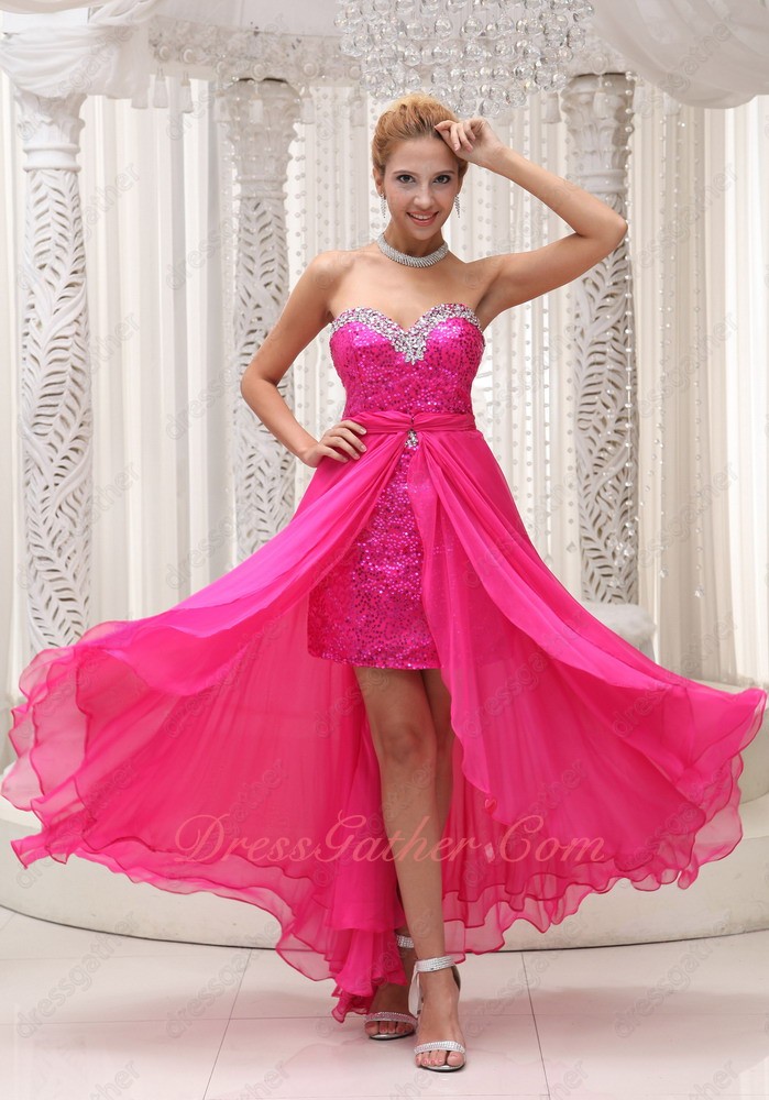 Fuchsia Shiny Sequin Sheath Skirt Waist Detachable Prom Dress Physical Store - Click Image to Close