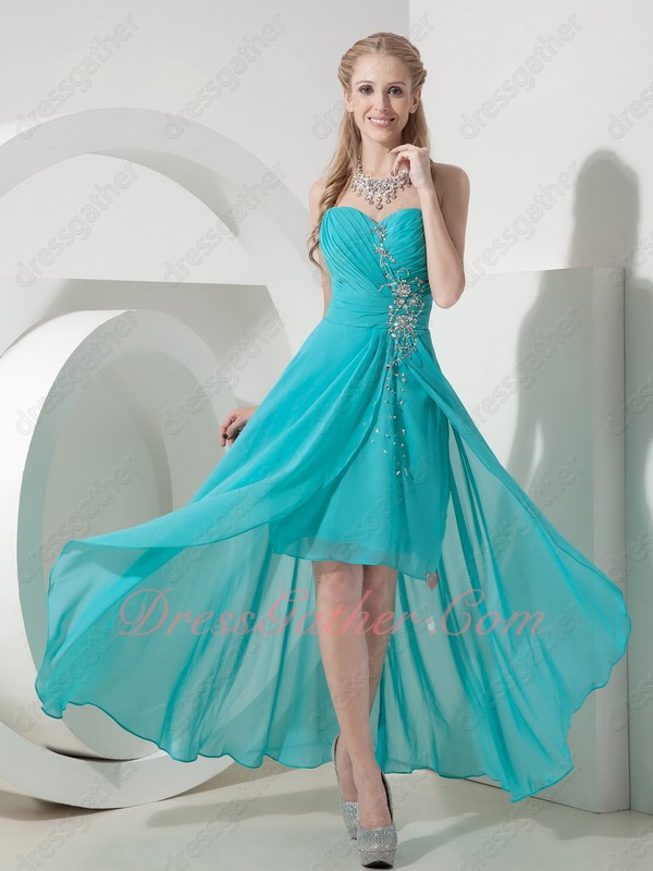 Delicate Sweetheart High-low Turquoise Chiffon Pleated Prom Dress Compere Wear - Click Image to Close
