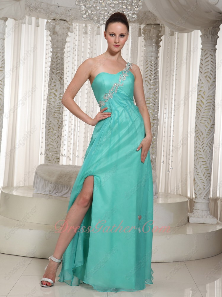 One Strap Light Turquoise Chorus Performance Opening Evening Full Prom Dress Featured - Click Image to Close