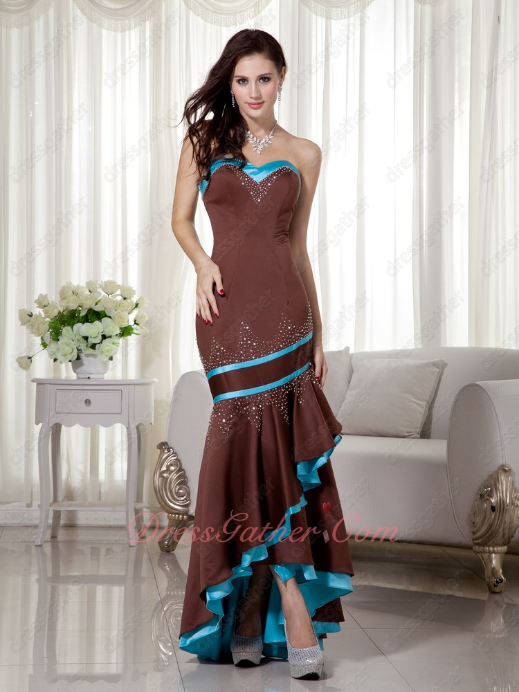 Promotion Discount Sheathy High-low Cocktail Prom Dress Sienna Brown and Aqua Blue - Click Image to Close