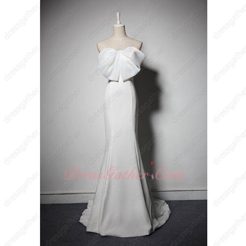 Noble Mermaid Skirt White Annual Meeting Gown With Big Bowknot Chest - Click Image to Close