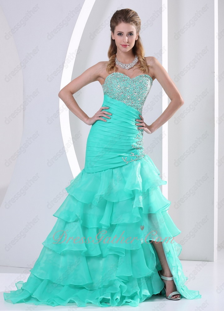 Dropped Oblique Waist Apple Green/Jade Organza Layers Formal Evening Dress Graceful - Click Image to Close