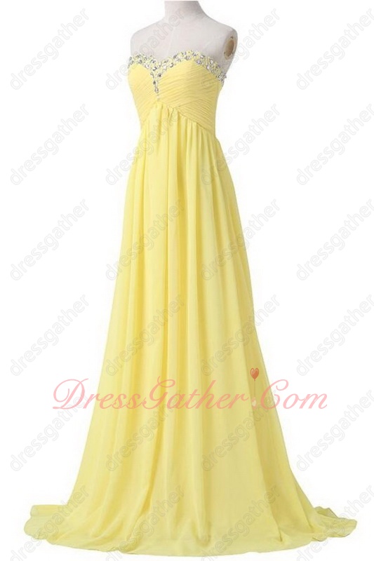 Special Price Beaded Sweetheart Neckline Long Daffodil Chiffon Evening Dress - Click Image to Close