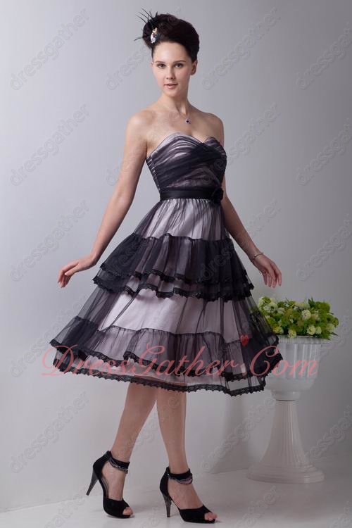 Lolita Tea Length Layers Tulle With Lacework Black Evening Dress Pink Lining - Click Image to Close