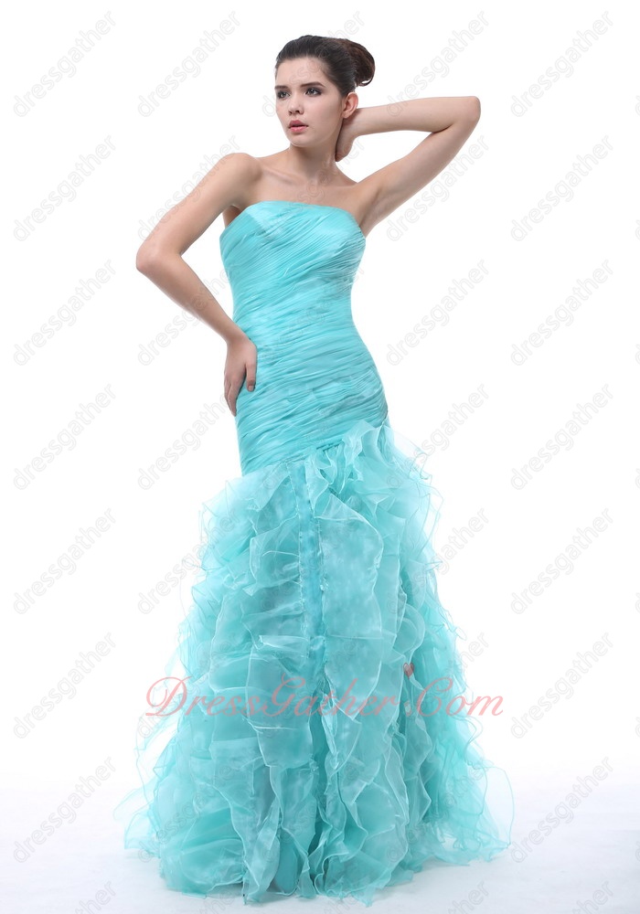 Wrinkled Organza Package Hips Mermaid Ruffles Ice Blue Evening Party Dress - Click Image to Close