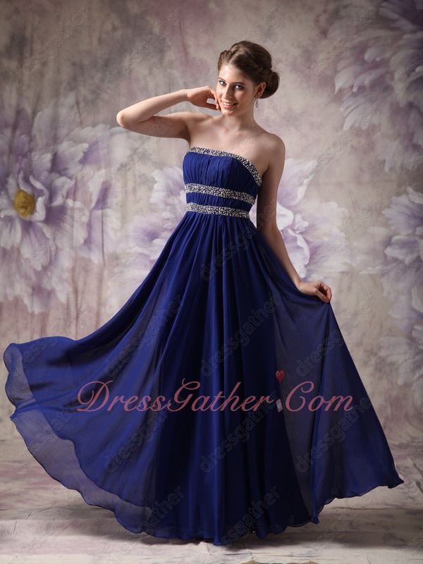 Midnight Royal Blue Chiffon Beaded Stipes Decorate Formal Gowns College Girl - Click Image to Close