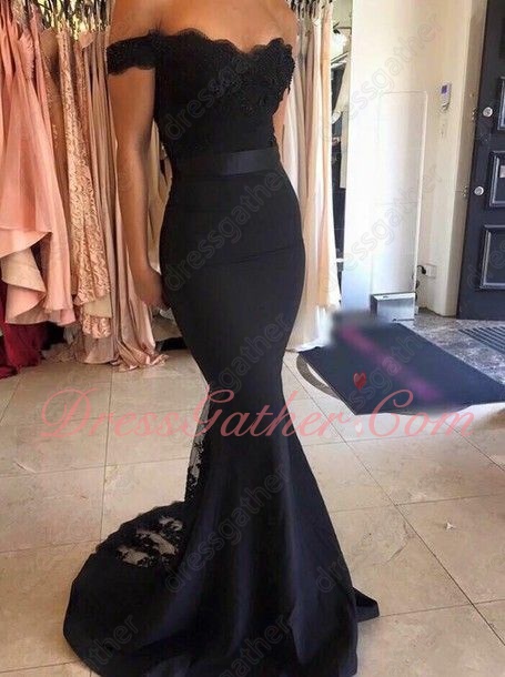 Skintight Black Spandex Evening Dress Mermaid Skirt With Triangle Lace Back - Click Image to Close