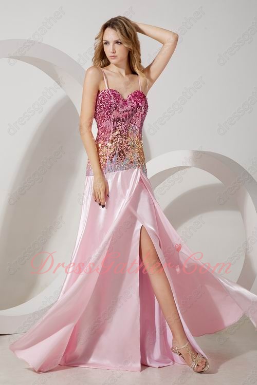 Twinkling Gradient Colorful Sequin Pink/Gold/Silver Evening Prom Gowns Cute - Click Image to Close