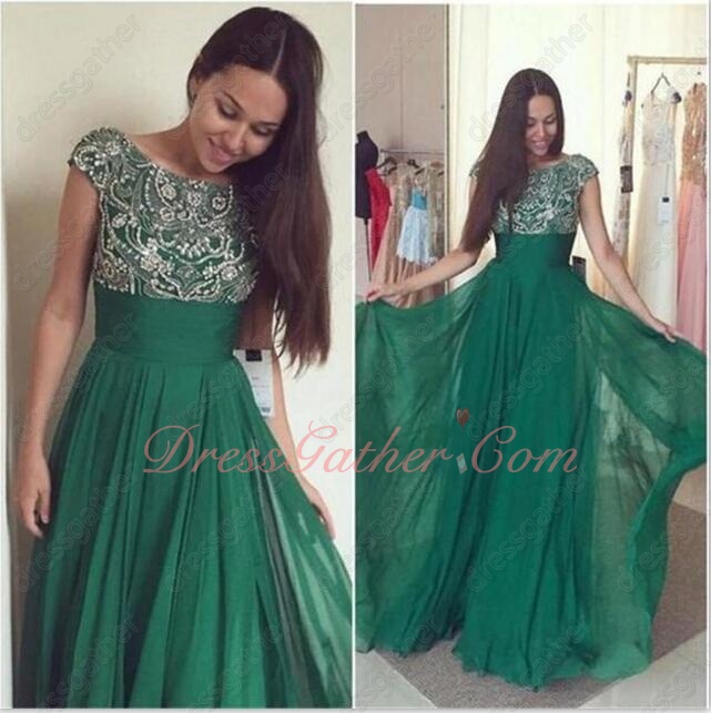 New Arrival Annual Gathering Dinner Long Evening Gowns Hunter Green Chiffon Silver Bead - Click Image to Close