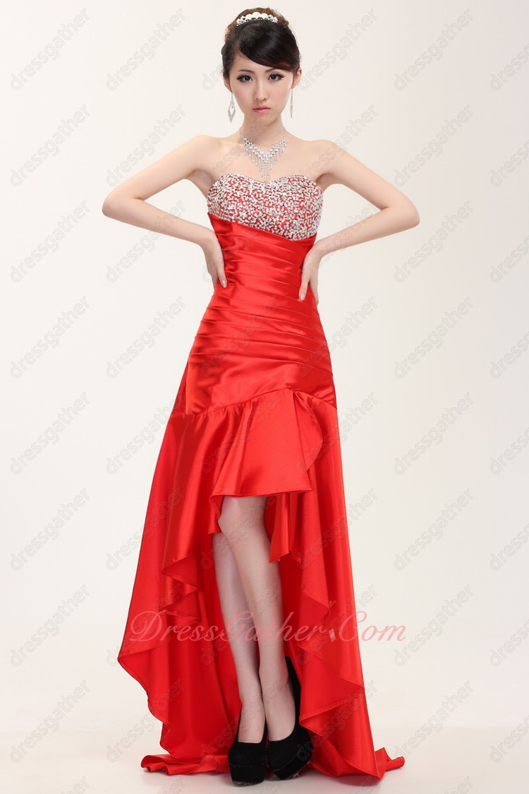 Sweetheart Neck High Low Red Slender Prom Dress For Drinking Party - Click Image to Close
