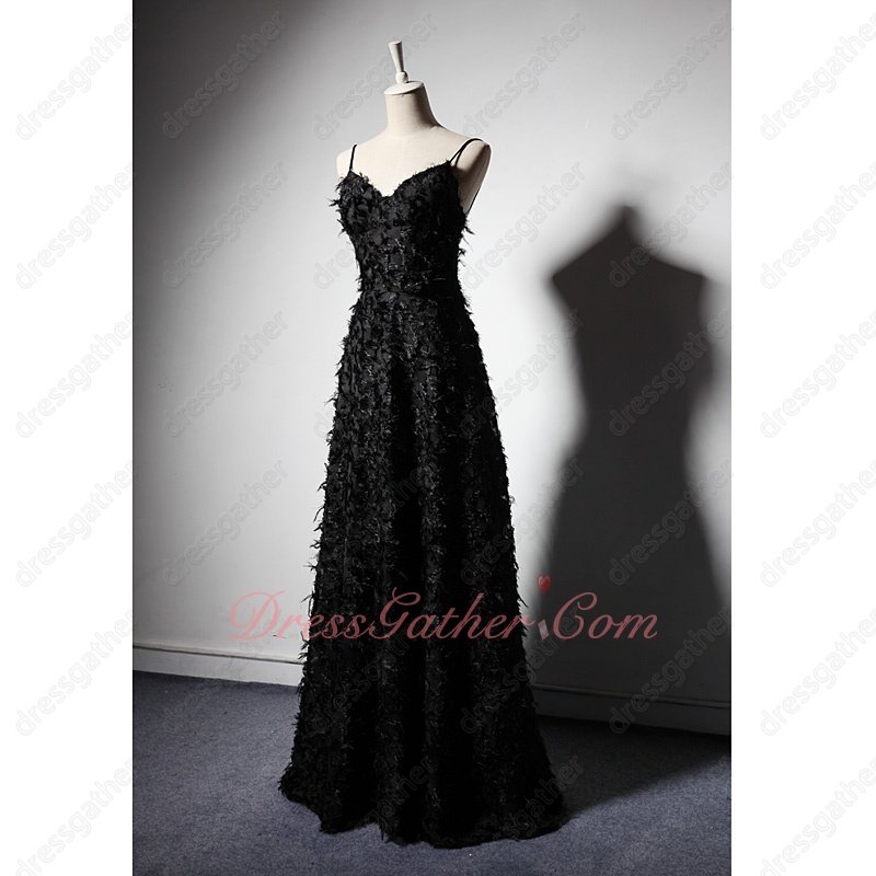 Shiny Black Lace With Feather Special Occasion Prom Dress Advanced Customization - Click Image to Close