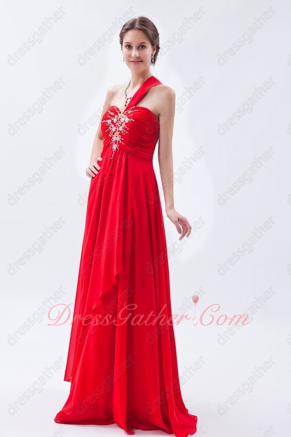 One Shoulder Strap Scarlet Red Chiffon Celebrity Pageant Dress New Arrival - Click Image to Close