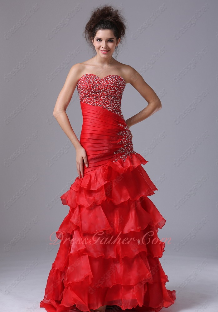 Top Seller Oblique Wasitline/Ruching Red Many Layers Trumpet Annual Evening Formal - Click Image to Close